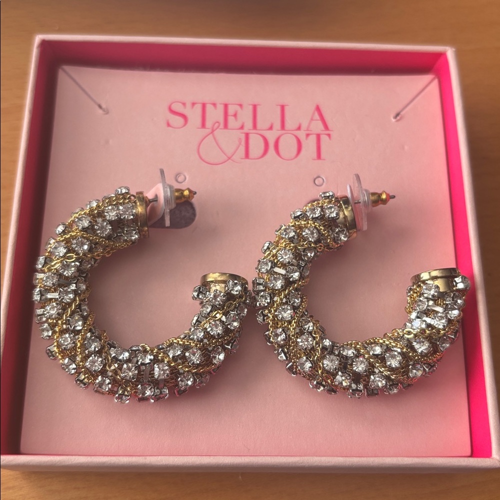 Stella & Dot | Chain Rhinestone Crystal Jewel Chunky Hoop Earrings